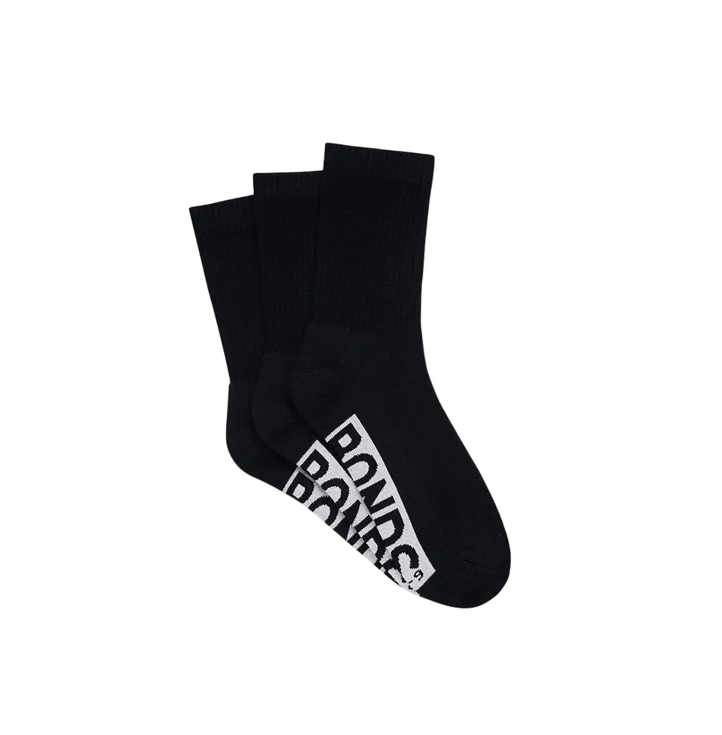 18 X Bonds Mens Logo Comfy Cushioned Crew Black Socks