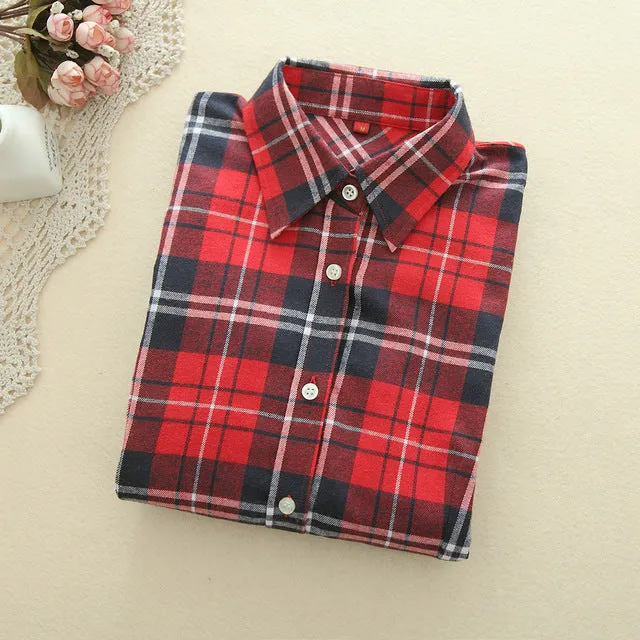 2017 Spring New Fashion Casual Lapel Plus Size Blouses women plaid shirt Checks Flannel Shirts Female Long Sleeve Tops Blouse