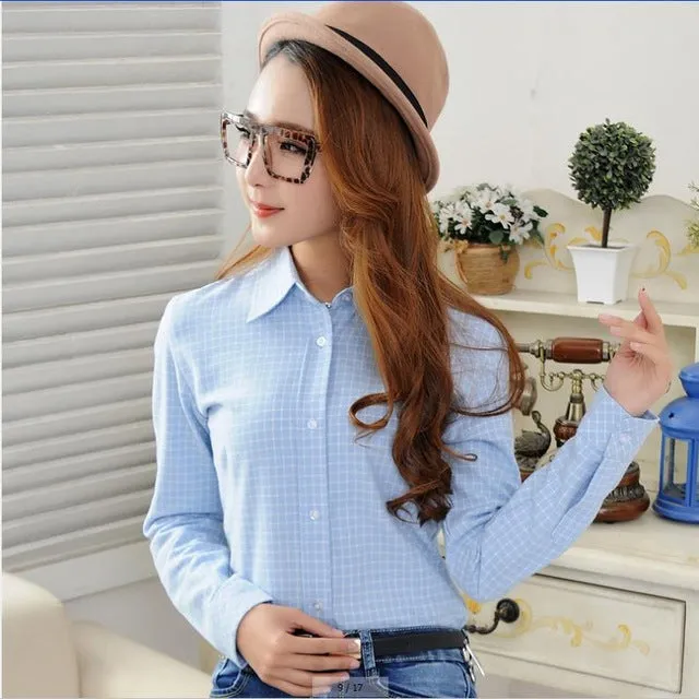 2017 Spring New Fashion Casual Lapel Plus Size Blouses women plaid shirt Checks Flannel Shirts Female Long Sleeve Tops Blouse