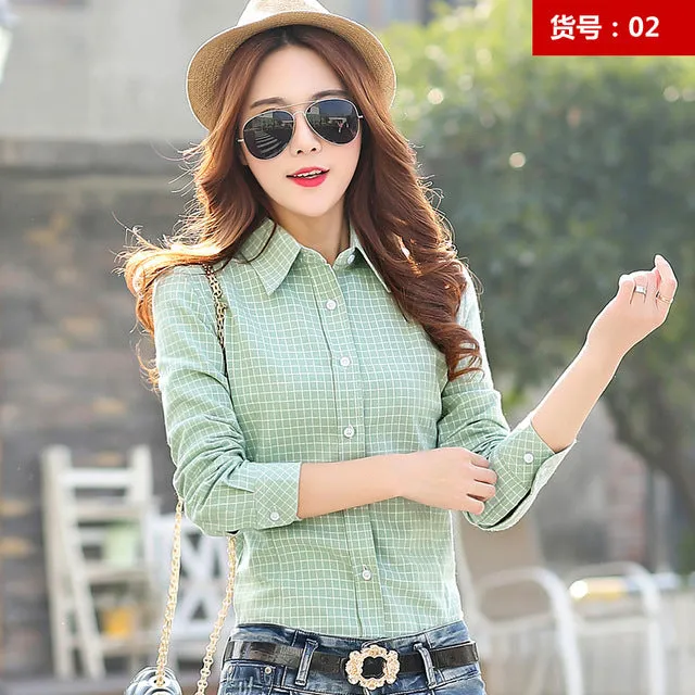 2017 Spring New Fashion Casual Lapel Plus Size Blouses women plaid shirt Checks Flannel Shirts Female Long Sleeve Tops Blouse