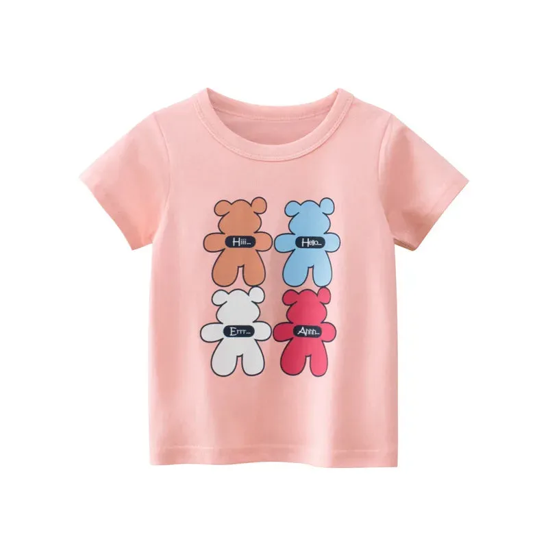 2023 Summer Children Short Sleeve T-shirts For Girl Printed Bear Baby Girl Top 2-8 Years Baby Girl T Shirts Toddler Girl Clothes