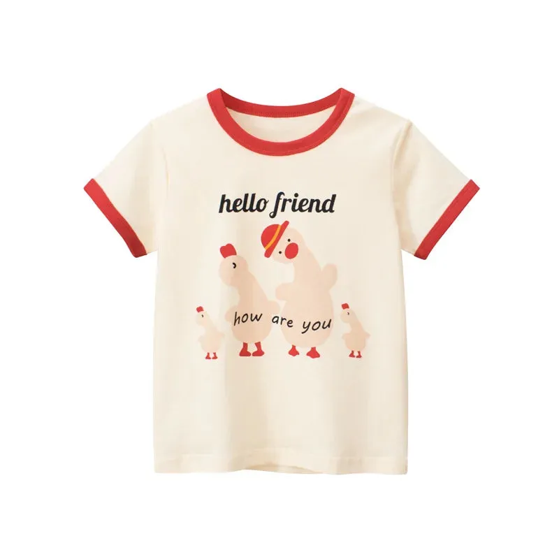 2023 Summer Children Short Sleeve T-shirts For Girl Printed Bear Baby Girl Top 2-8 Years Baby Girl T Shirts Toddler Girl Clothes