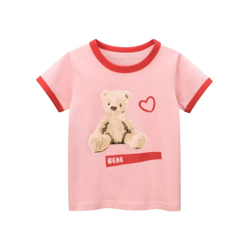 2023 Summer Children Short Sleeve T-shirts For Girl Printed Bear Baby Girl Top 2-8 Years Baby Girl T Shirts Toddler Girl Clothes