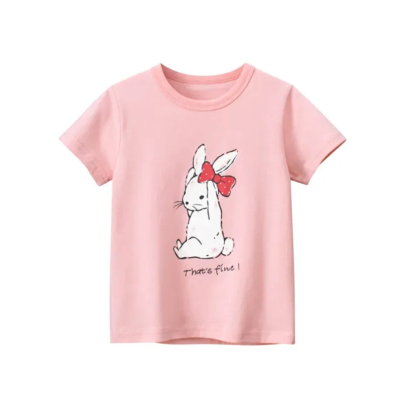 2023 Summer Children Short Sleeve T-shirts For Girl Printed Bear Baby Girl Top 2-8 Years Baby Girl T Shirts Toddler Girl Clothes