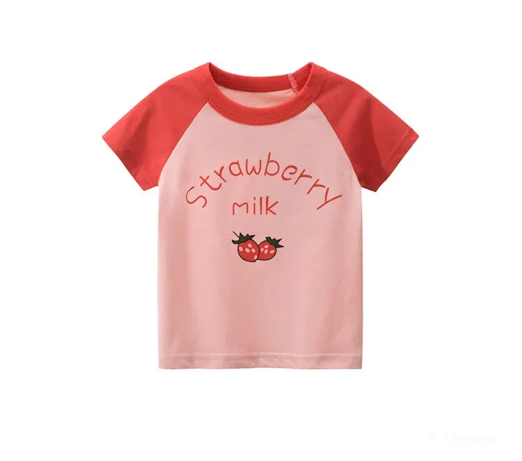 2023 Summer Children Short Sleeve T-shirts For Girl Printed Bear Baby Girl Top 2-8 Years Baby Girl T Shirts Toddler Girl Clothes