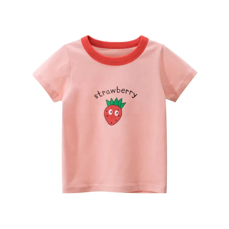 2023 Summer Children Short Sleeve T-shirts For Girl Printed Bear Baby Girl Top 2-8 Years Baby Girl T Shirts Toddler Girl Clothes