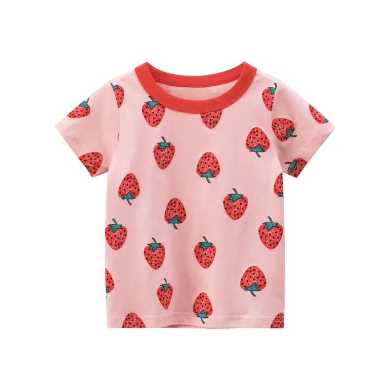 2023 Summer Children Short Sleeve T-shirts For Girl Printed Bear Baby Girl Top 2-8 Years Baby Girl T Shirts Toddler Girl Clothes