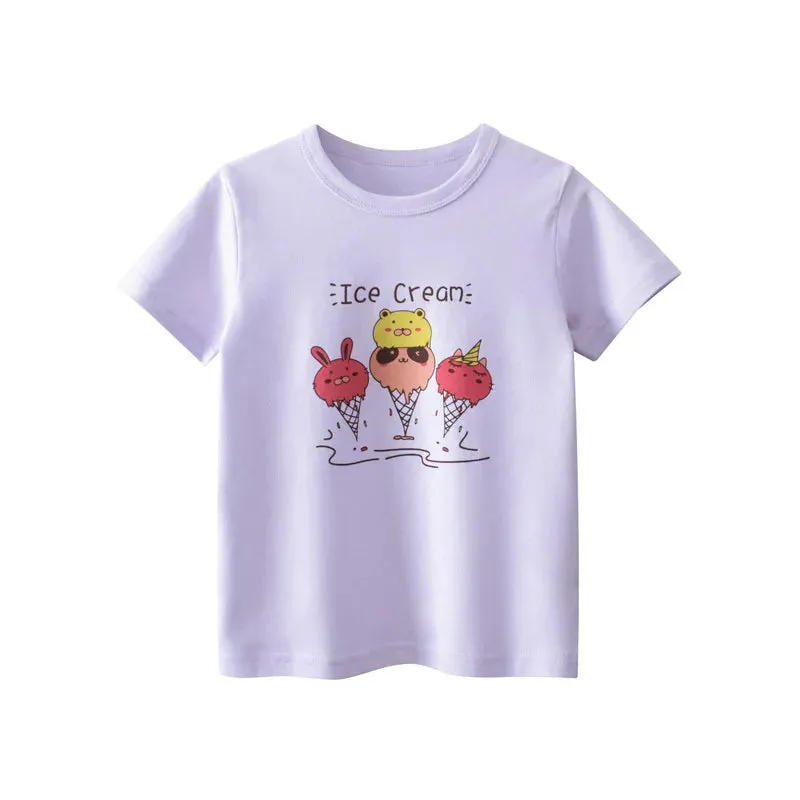 2023 Summer Children Short Sleeve T-shirts For Girl Printed Bear Baby Girl Top 2-8 Years Baby Girl T Shirts Toddler Girl Clothes