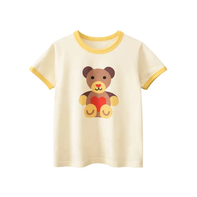 2023 Summer Children Short Sleeve T-shirts For Girl Printed Bear Baby Girl Top 2-8 Years Baby Girl T Shirts Toddler Girl Clothes