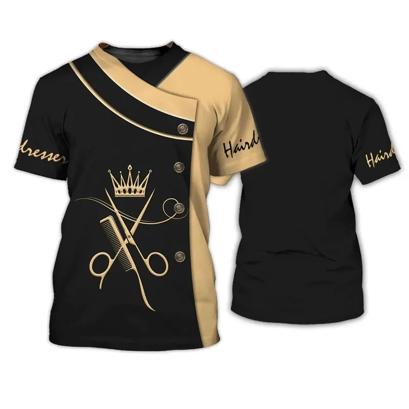 AL-28 Barber Shop Women's T Shirt Hairdresser Uniform O-Neck Oversized Short Sleeve Tops Female Designer Tees Clothing