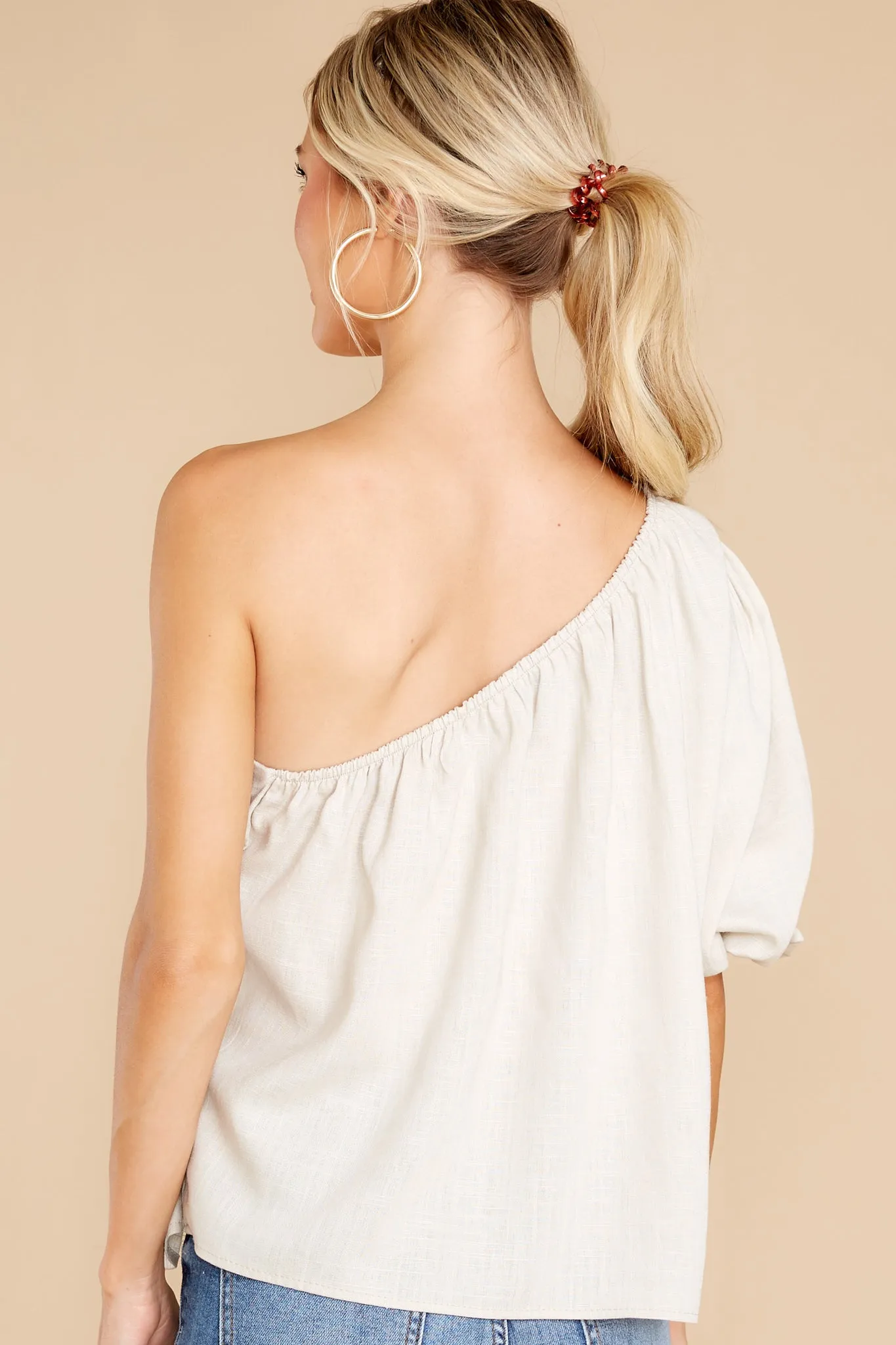 All In Stride Beige One Shoulder Top