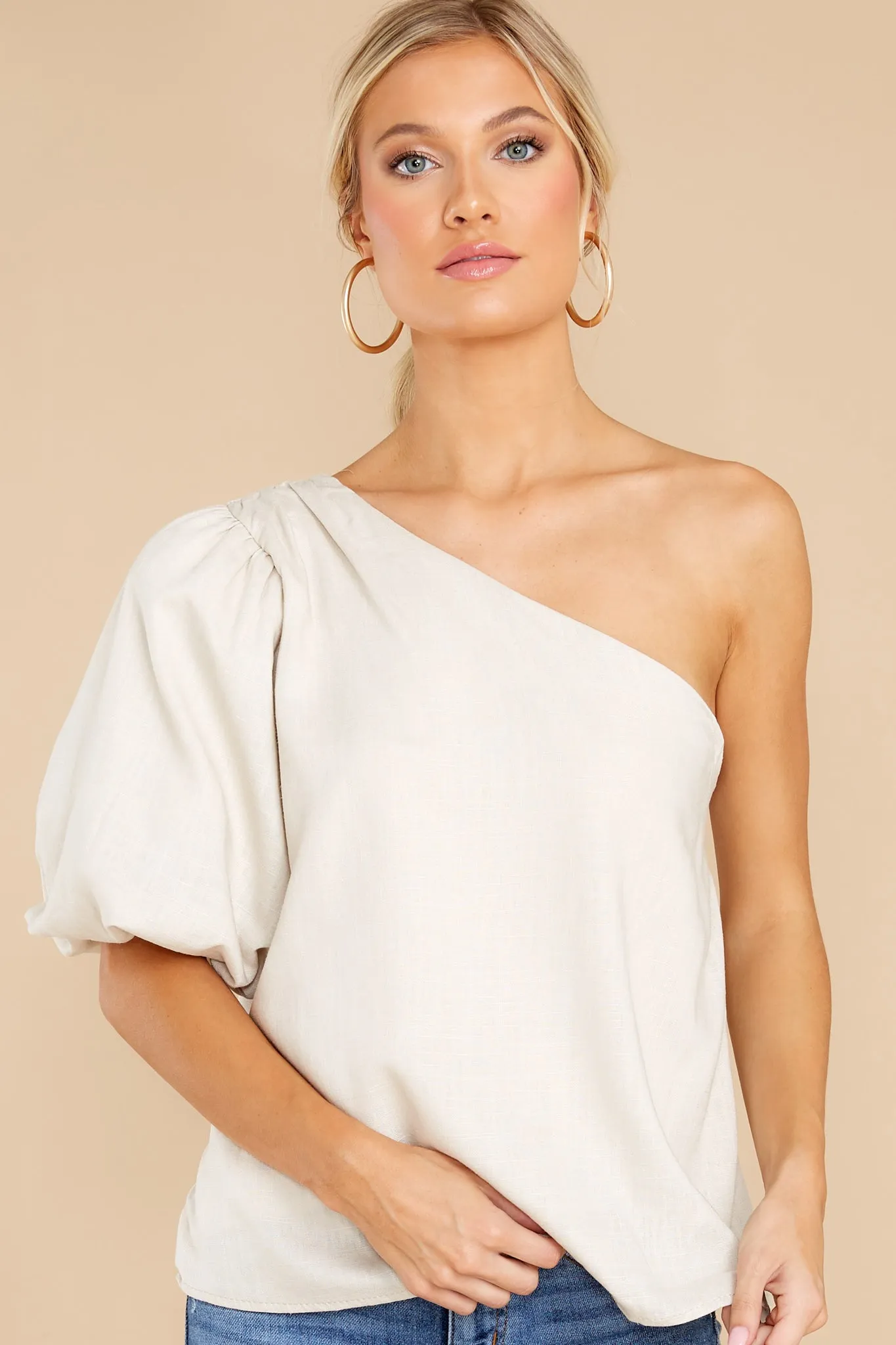 All In Stride Beige One Shoulder Top