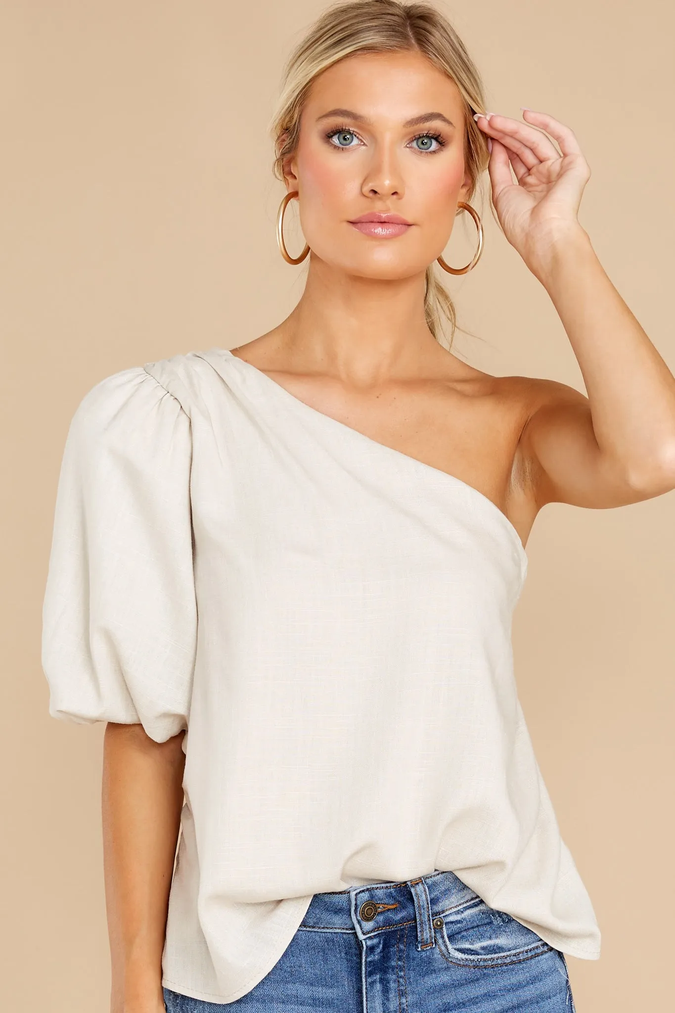 All In Stride Beige One Shoulder Top