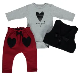 Bebetto Bodysuit, Joggers and Faux Fur Sleeveless Jacket Set (6mths-2yrs)