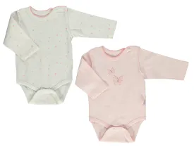 Bebetto Long Sleeve Bodysuits Pink Butterfly 2-Pack (0-12mths)