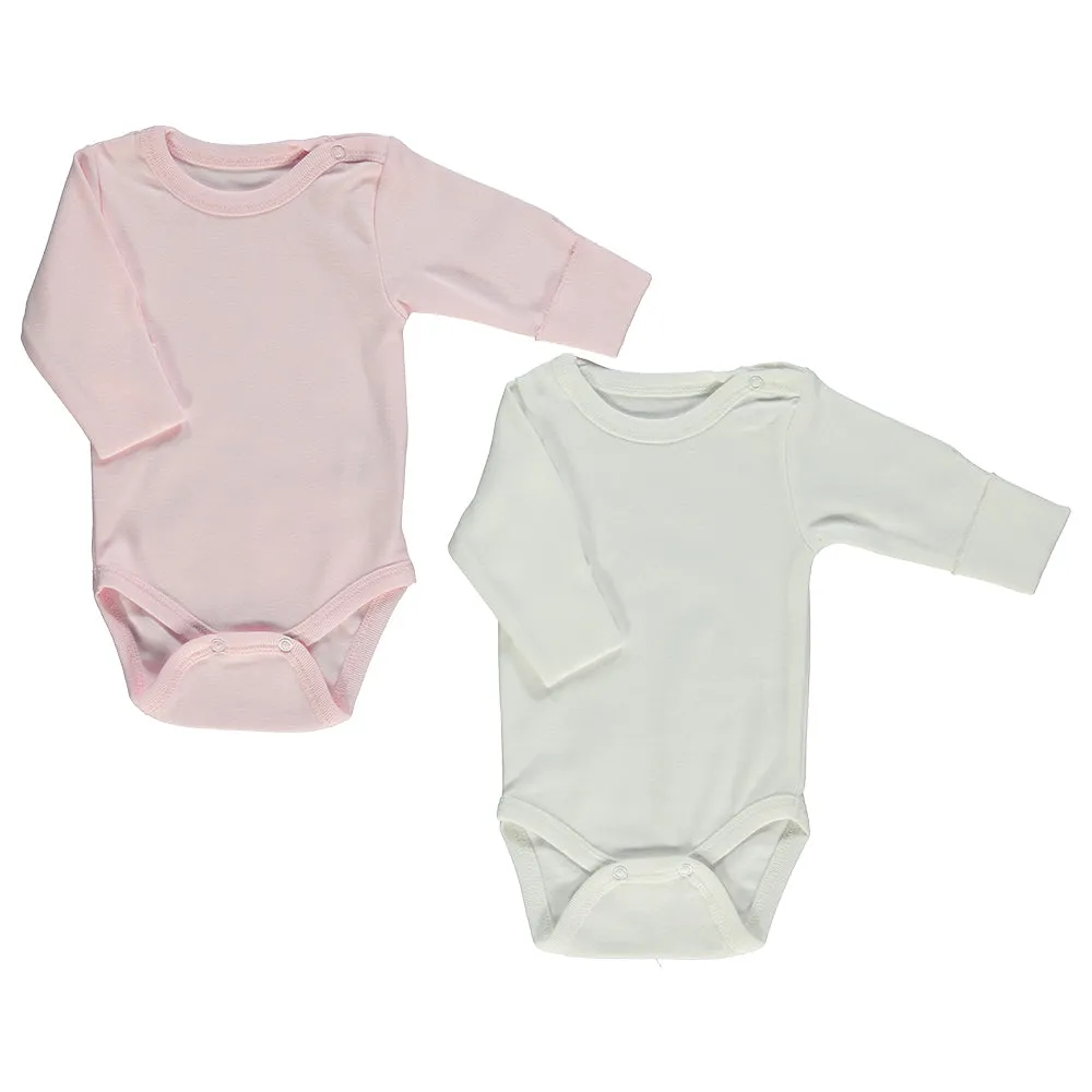 Bebetto Long Sleeve Bodysuits Pink/Ivory Plain 2-Pack (0-3mths)