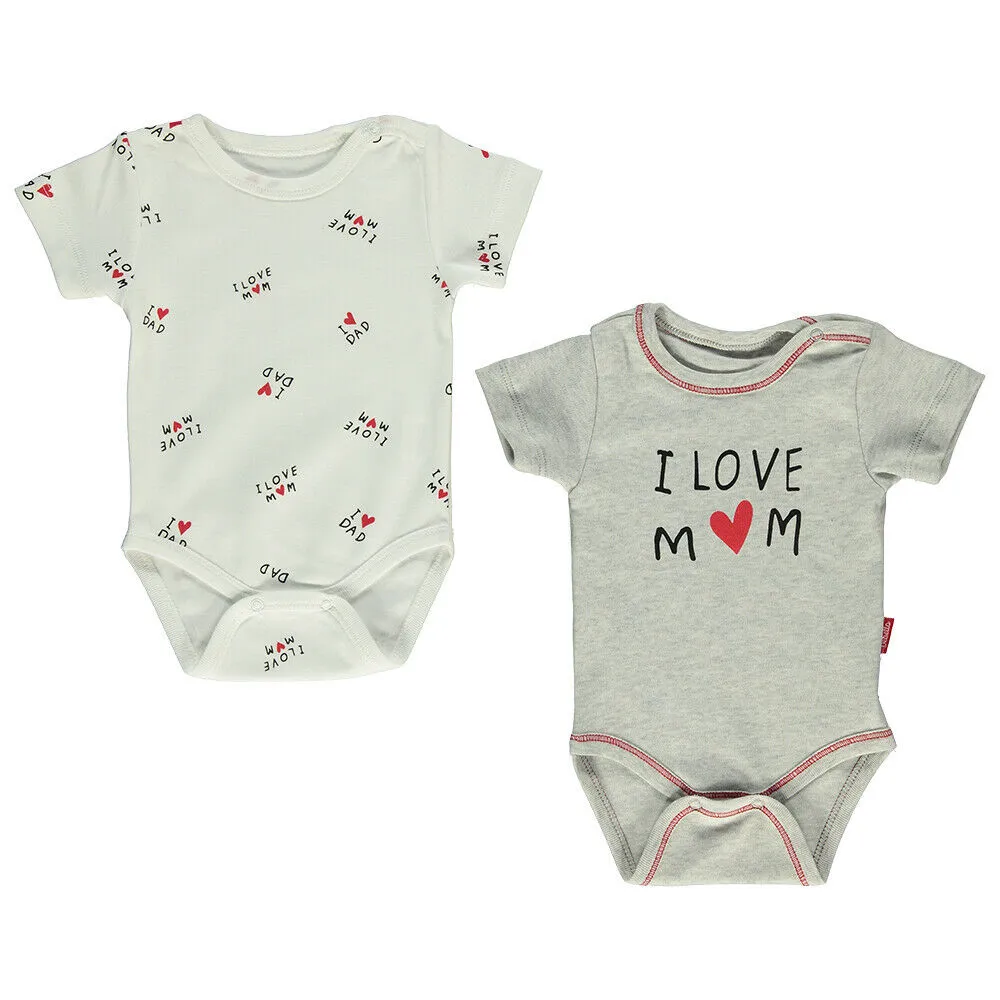 Bebetto Short Sleeve Bodysuits I Love Mom 2-Pack (0-24mths)