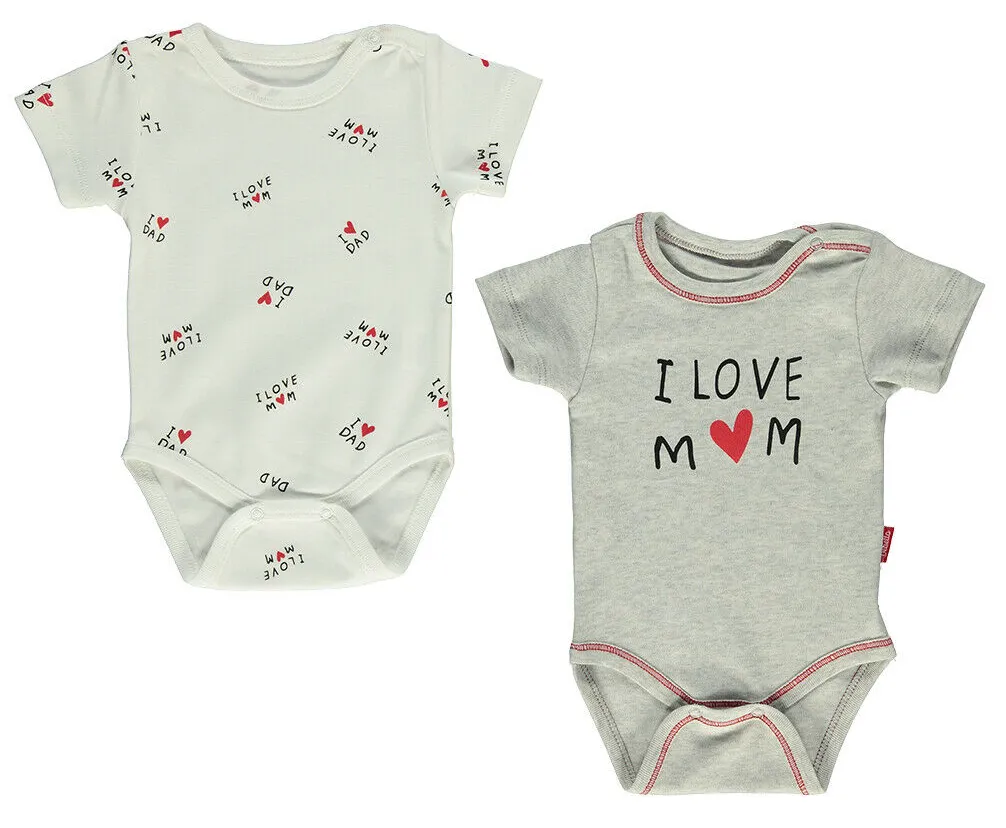 Bebetto Short Sleeve Bodysuits I Love Mom 2-Pack (0-24mths)