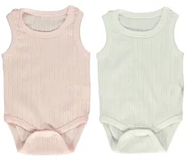 Bebetto Sleeveless Bodysuits Pink Ivory 2-Pack (0-18mths)