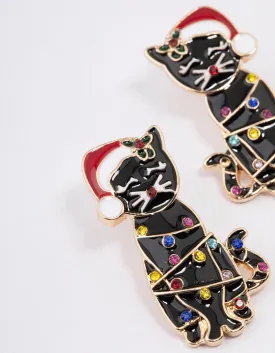 Black Cat With Santa Hat Earrings