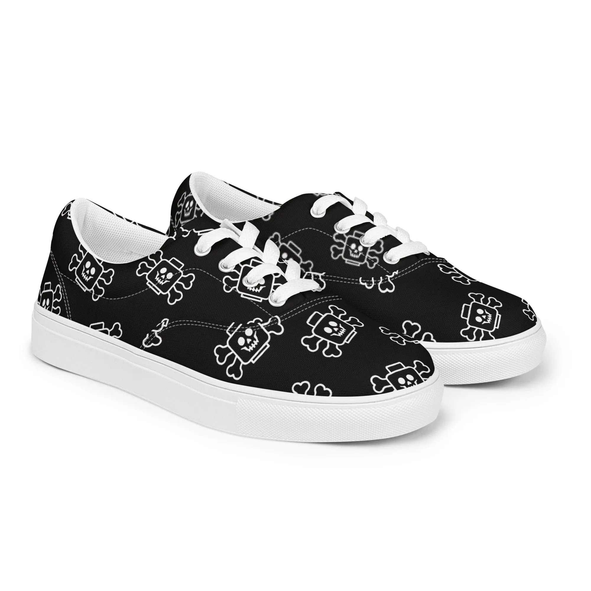 Black Skeleton Women’s Lace-Up Canvas Shoes