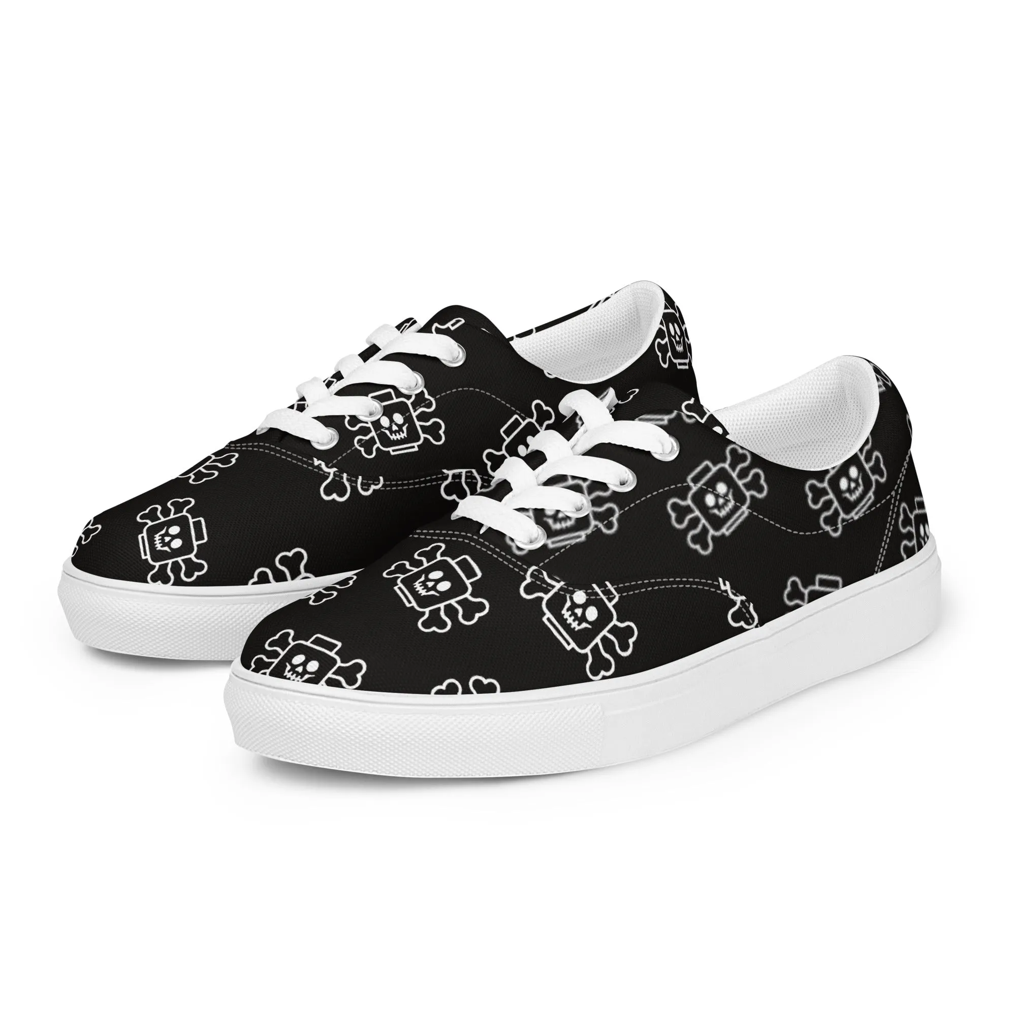 Black Skeleton Women’s Lace-Up Canvas Shoes