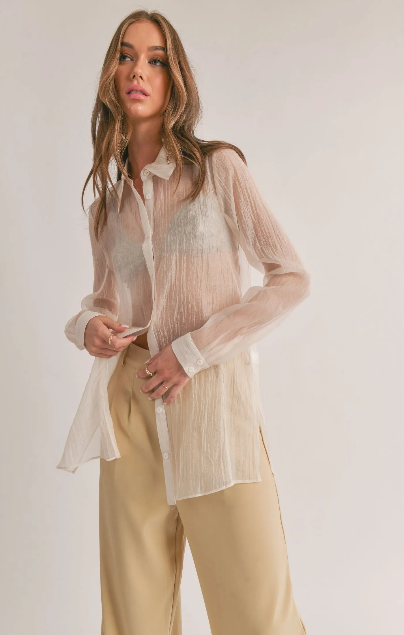 Blurred Sheer Button Down Shirt