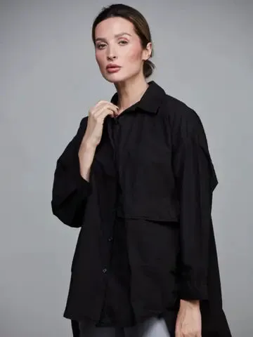 Boyfriend Cotton Short Shirt - Black