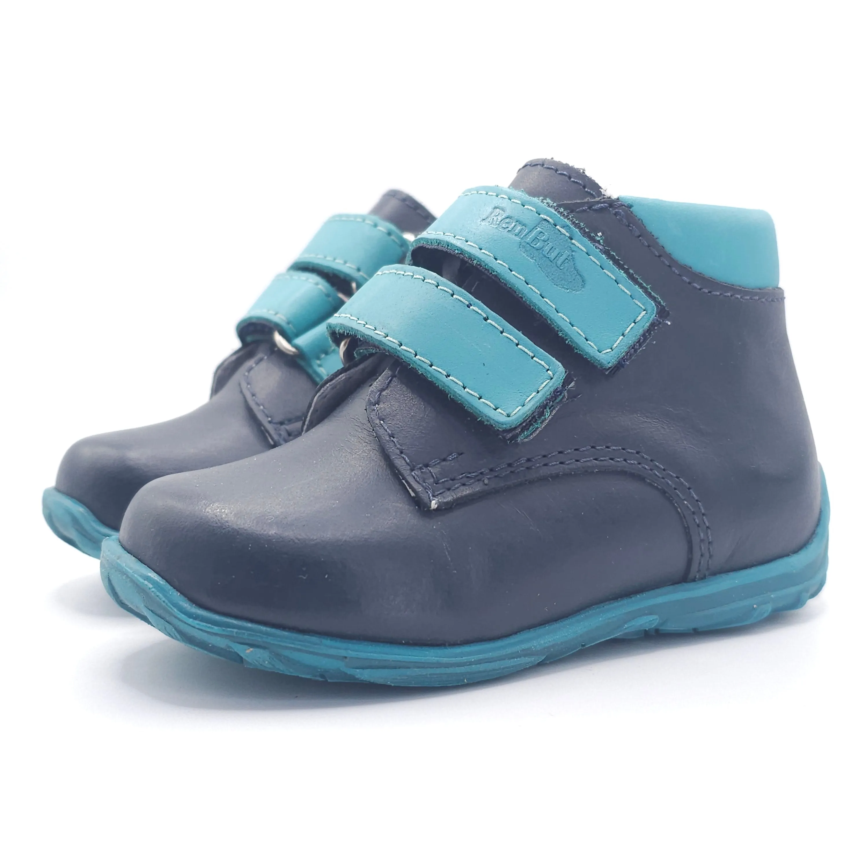 Boys Double Velcro Shoe In Blue and Black