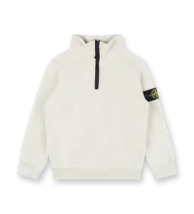 Compass-badge Half Zipped Sweatshirt Beige