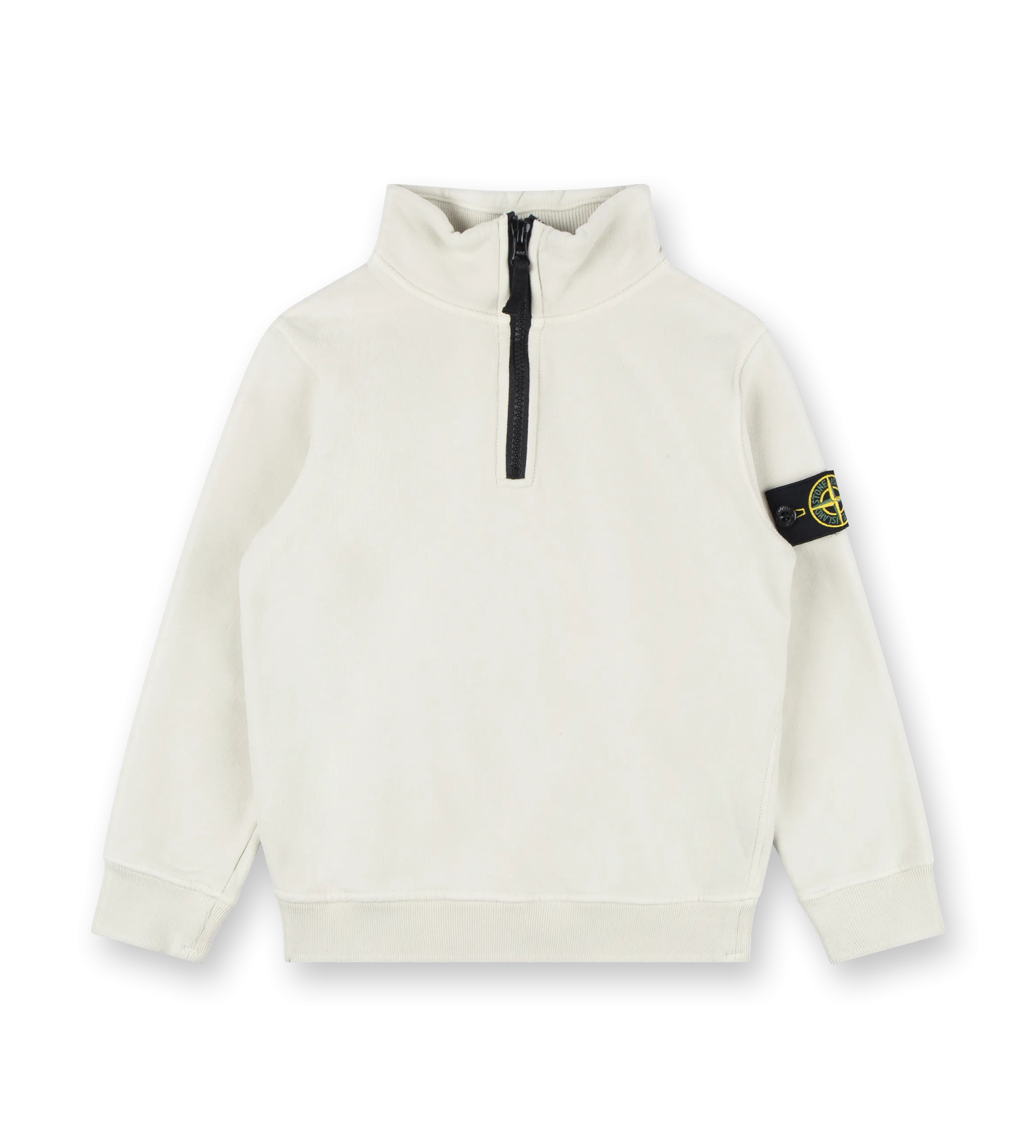 Compass-badge Half Zipped Sweatshirt Beige