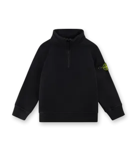 Compass-badge Half Zipped Sweatshirt Black