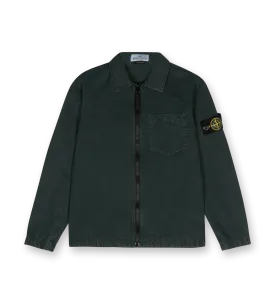 Compass-badge Zipped Shirt Green