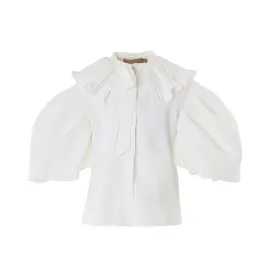 Cream Pleated Collar Crepe Shirt