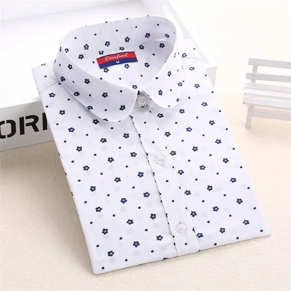 Dioufond Cotton Print Women Blouses Shirts Work Collar Office Ladies Tops Casual Cherry Long Sleeve Shirt Women Fashion Clothing