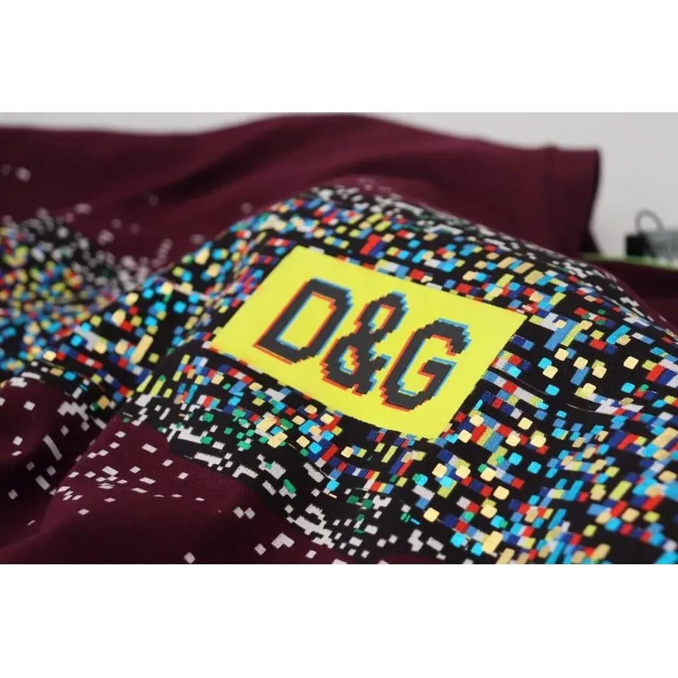 Dolce & Gabbana Bordeaux D&G Print Round Neck Cotton T-shirt