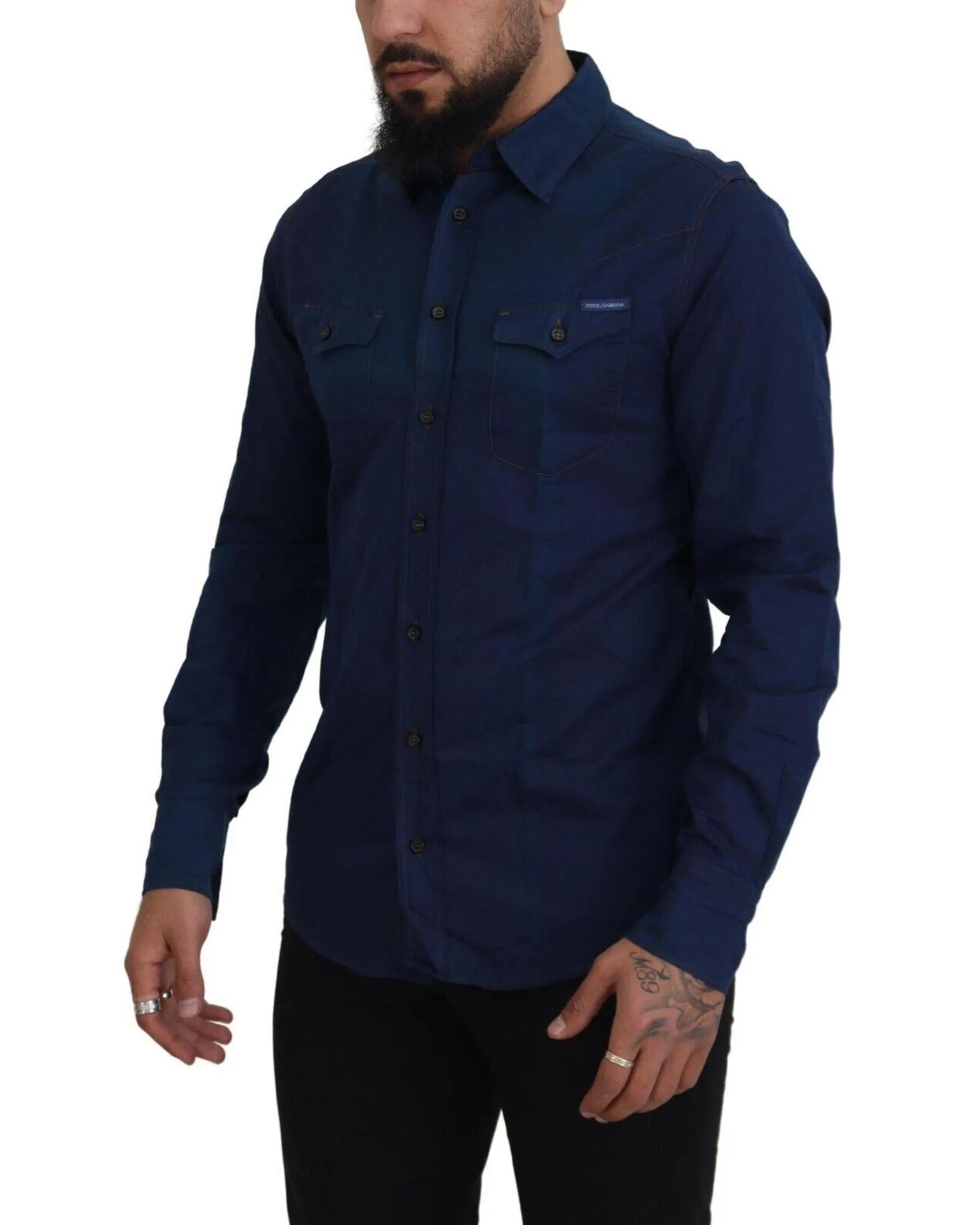 Dolce & Gabbana Men's Blue Cotton Long Sleeve Button Down Shirt