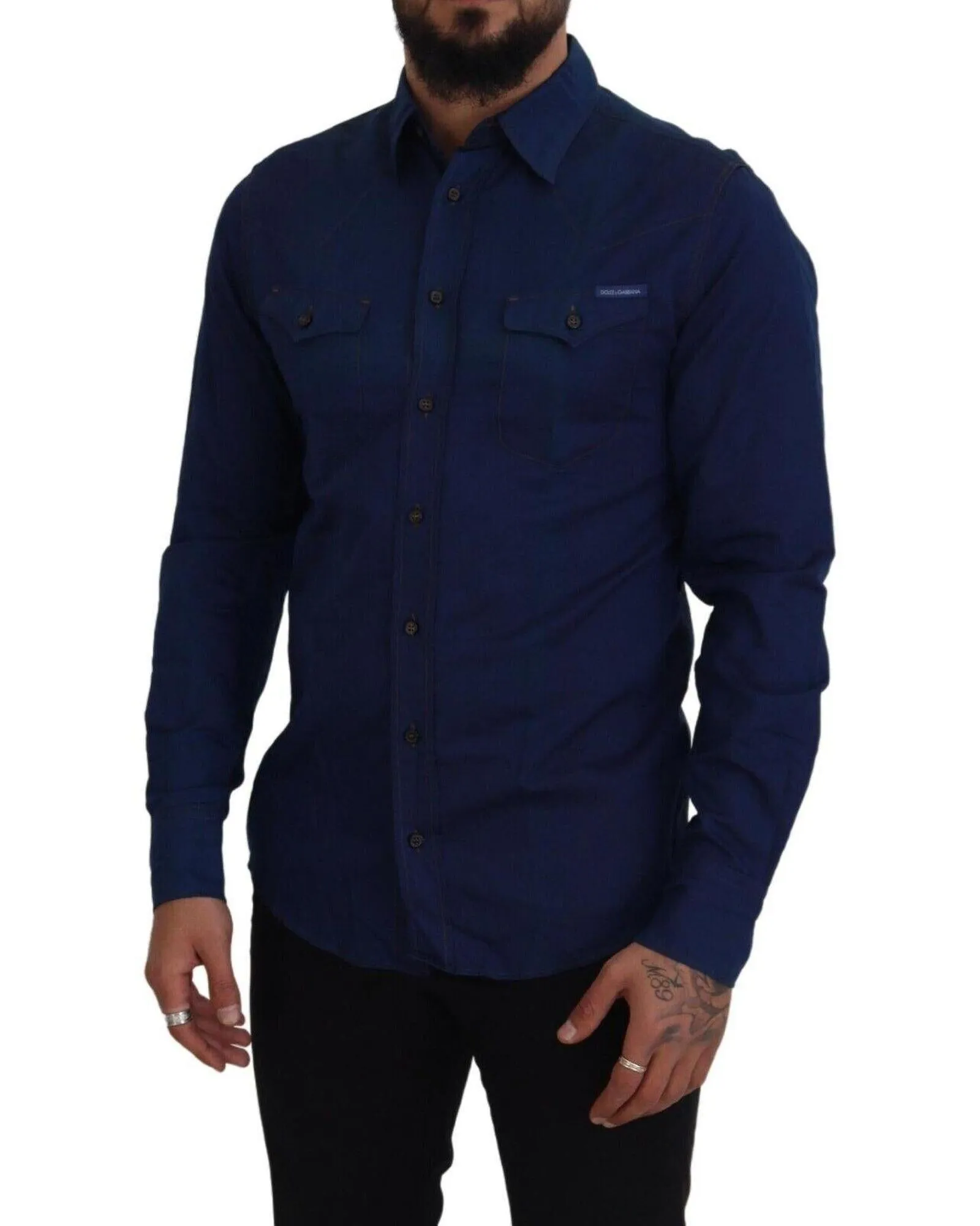 Dolce & Gabbana Men's Blue Cotton Long Sleeve Button Down Shirt