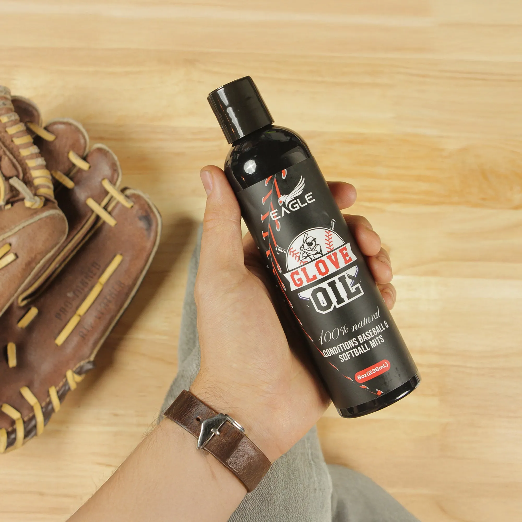 Eagle Baseball Glove Care Kit - Includes Glove Oil (8oz), Conditioner (3.38oz), Cleaner (8oz), 2 Applicators & Cloth, 6-Piece Full Care Kit for Baseball Gloves, Football Gloves & More