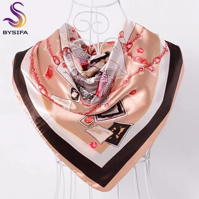 Elegent Women Large Square Silk Scarf Printed,90*90cm Fashion Spring And Autumn Grey And Purple Polyester Silk Scarf Shawl