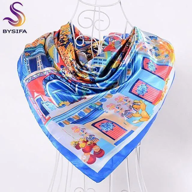 Elegent Women Large Square Silk Scarf Printed,90*90cm Fashion Spring And Autumn Grey And Purple Polyester Silk Scarf Shawl