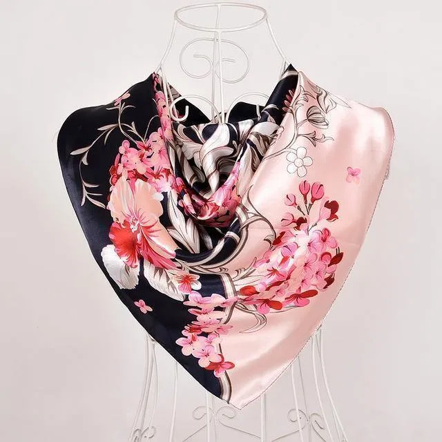 Elegent Women Large Square Silk Scarf Printed,90*90cm Fashion Spring And Autumn Grey And Purple Polyester Silk Scarf Shawl