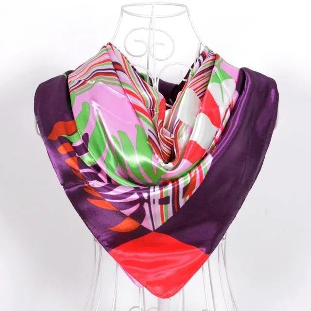 Elegent Women Large Square Silk Scarf Printed,90*90cm Fashion Spring And Autumn Grey And Purple Polyester Silk Scarf Shawl