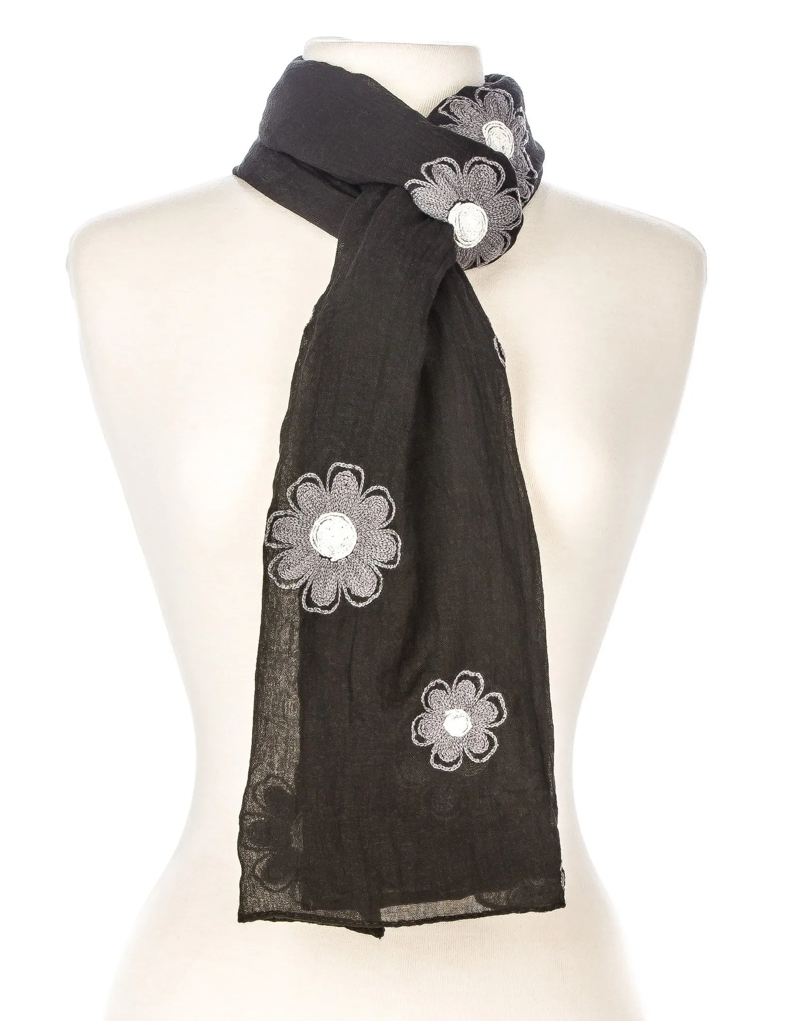 Embroidered Floral Spring Scarf