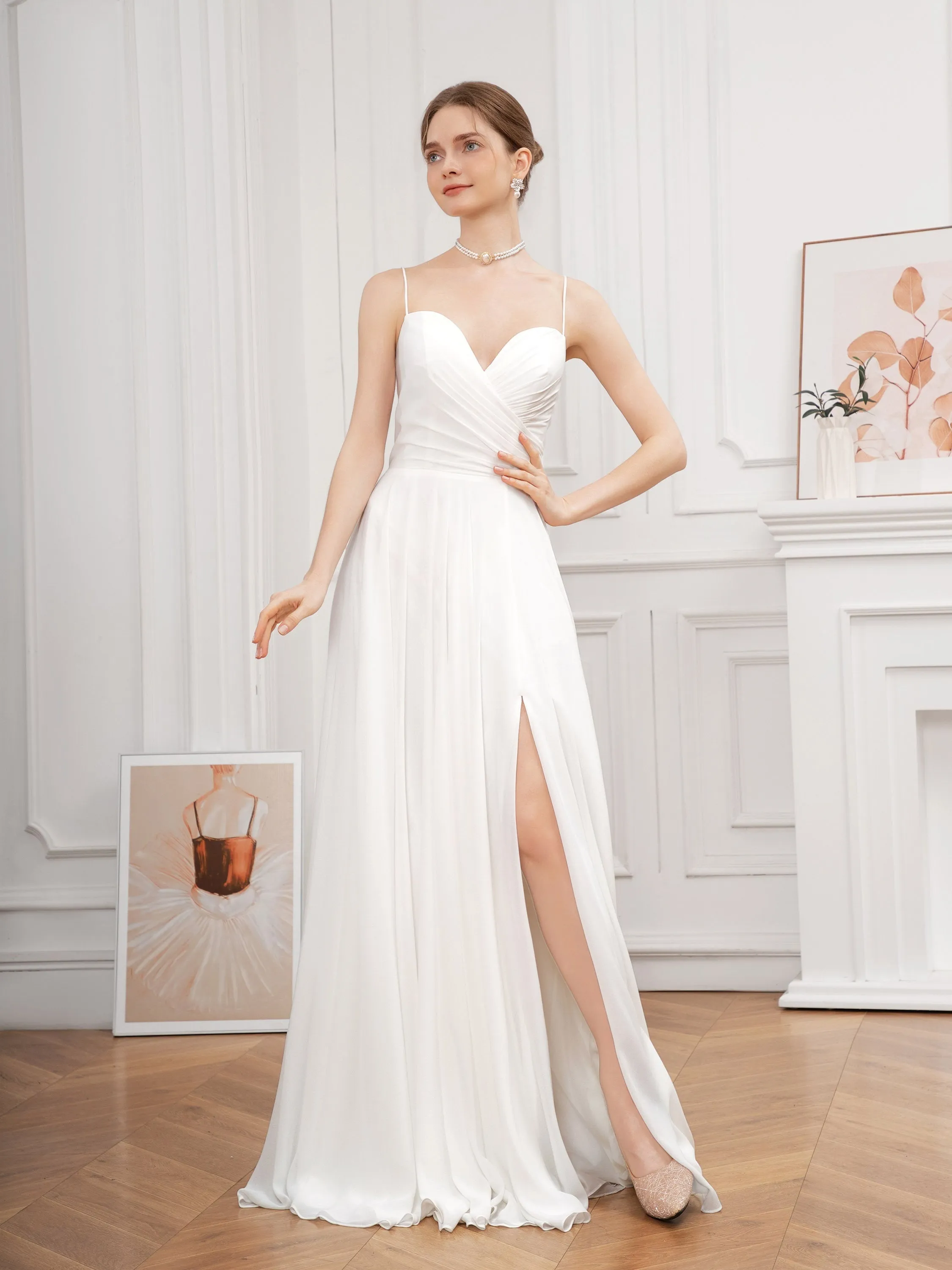 Exquisite Spaghetti Strap A-Line Wedding Dress - Delicate Design, Flattering Silhouette, Dramatic Split Front - Ideal for Wedding Party, Prom, or Formal Events, Womens Cloth Material