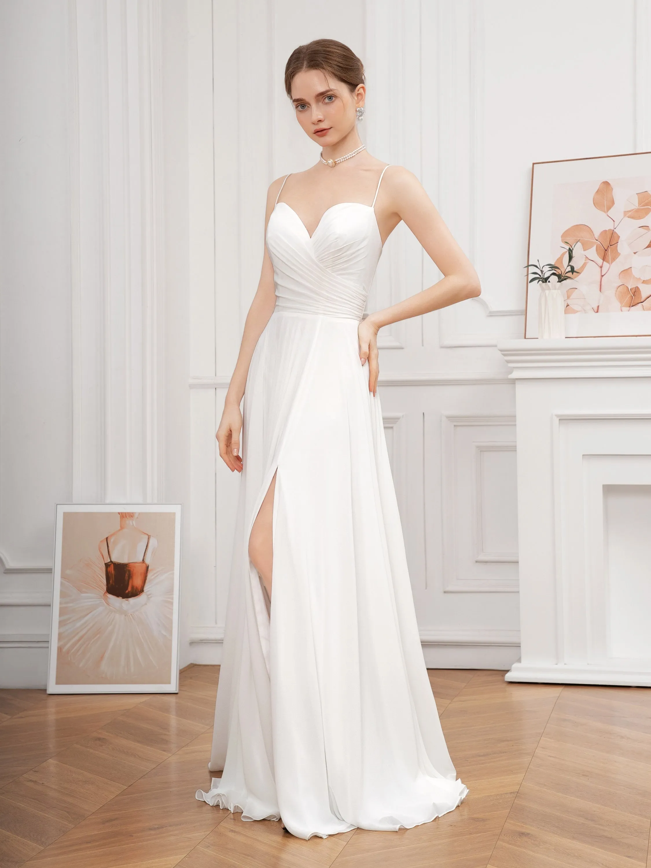 Exquisite Spaghetti Strap A-Line Wedding Dress - Delicate Design, Flattering Silhouette, Dramatic Split Front - Ideal for Wedding Party, Prom, or Formal Events, Womens Cloth Material