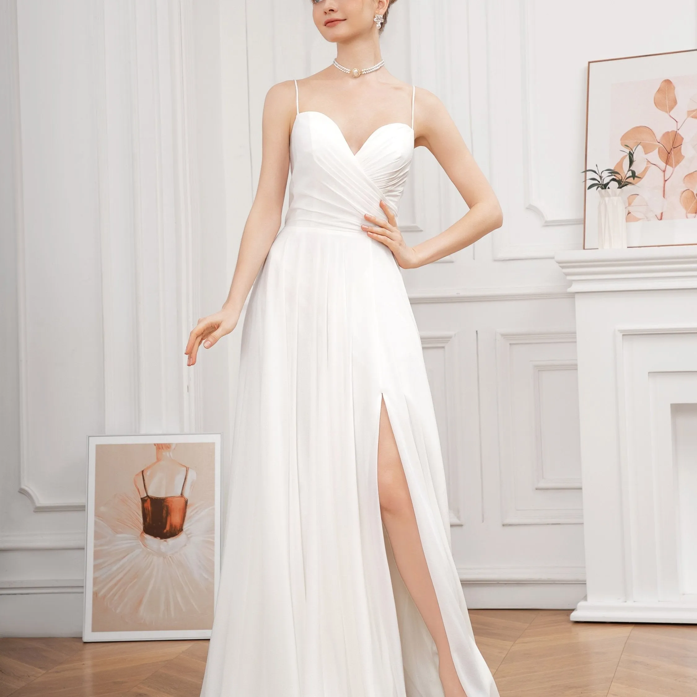 Exquisite Spaghetti Strap A-Line Wedding Dress - Delicate Design, Flattering Silhouette, Dramatic Split Front - Ideal for Wedding Party, Prom, or Formal Events, Womens Cloth Material