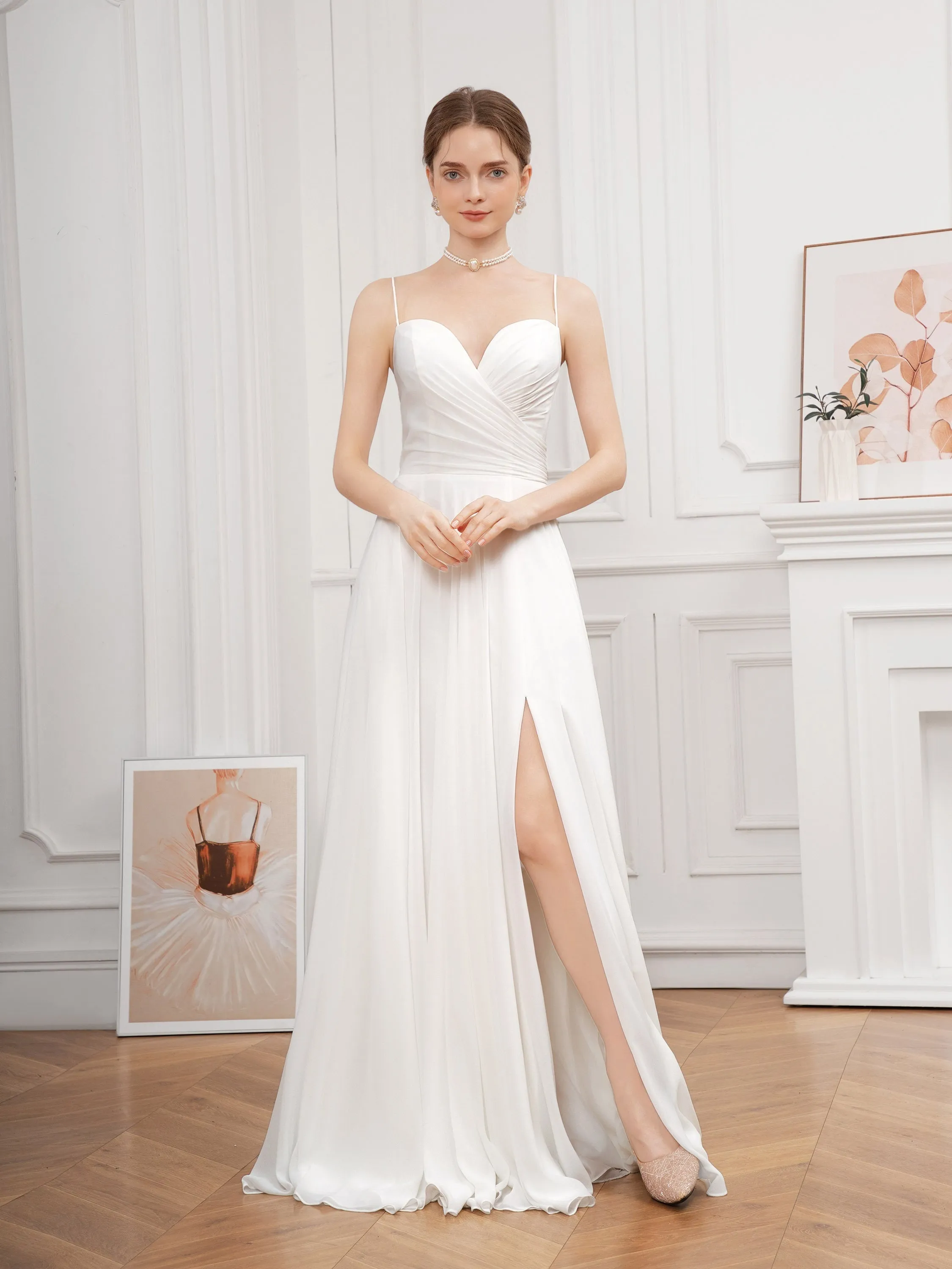 Exquisite Spaghetti Strap A-Line Wedding Dress - Delicate Design, Flattering Silhouette, Dramatic Split Front - Ideal for Wedding Party, Prom, or Formal Events, Womens Cloth Material