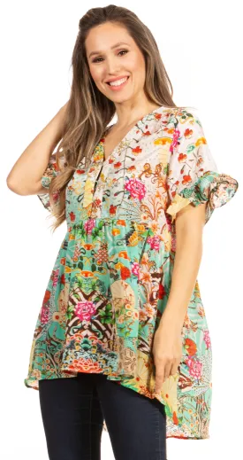 Get Summer Ready with Sakkas Eli Women's Floral Ruffle Top Blouse Tunic