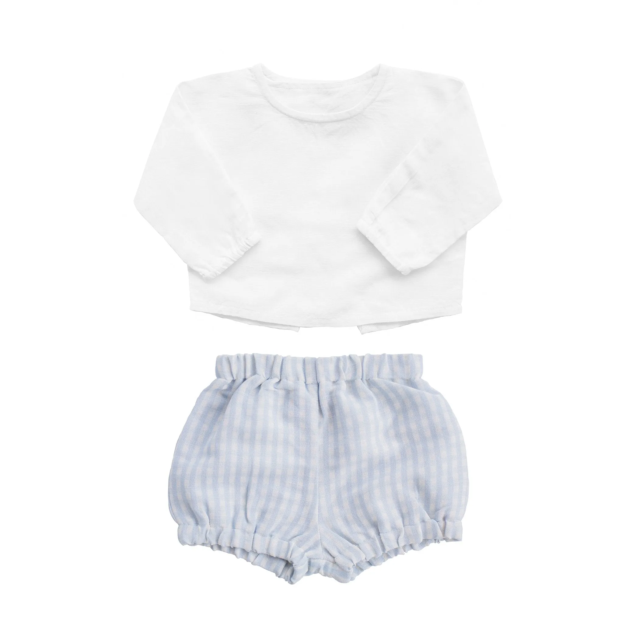 Gift Set | Boys White Shirt And Pale Blue Gingham Short